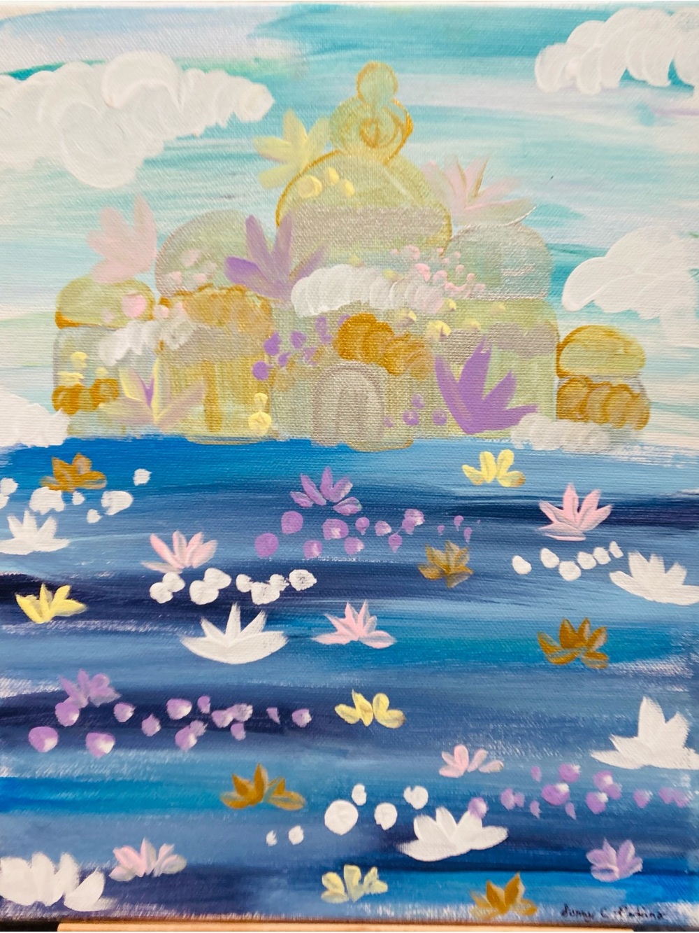 Coral Kingdom - Pink & Blue Waterlily Canvas Art Print handmade